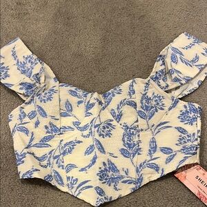 SHEIN Blue and White Fitted Bustier Blouse